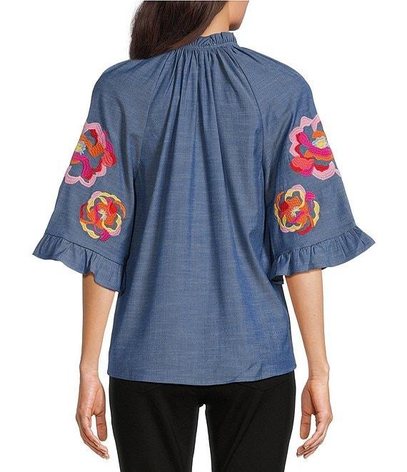 Calessa Petite Size Burnout Round Neck Long Sleeve Stretch Knit top Product Image