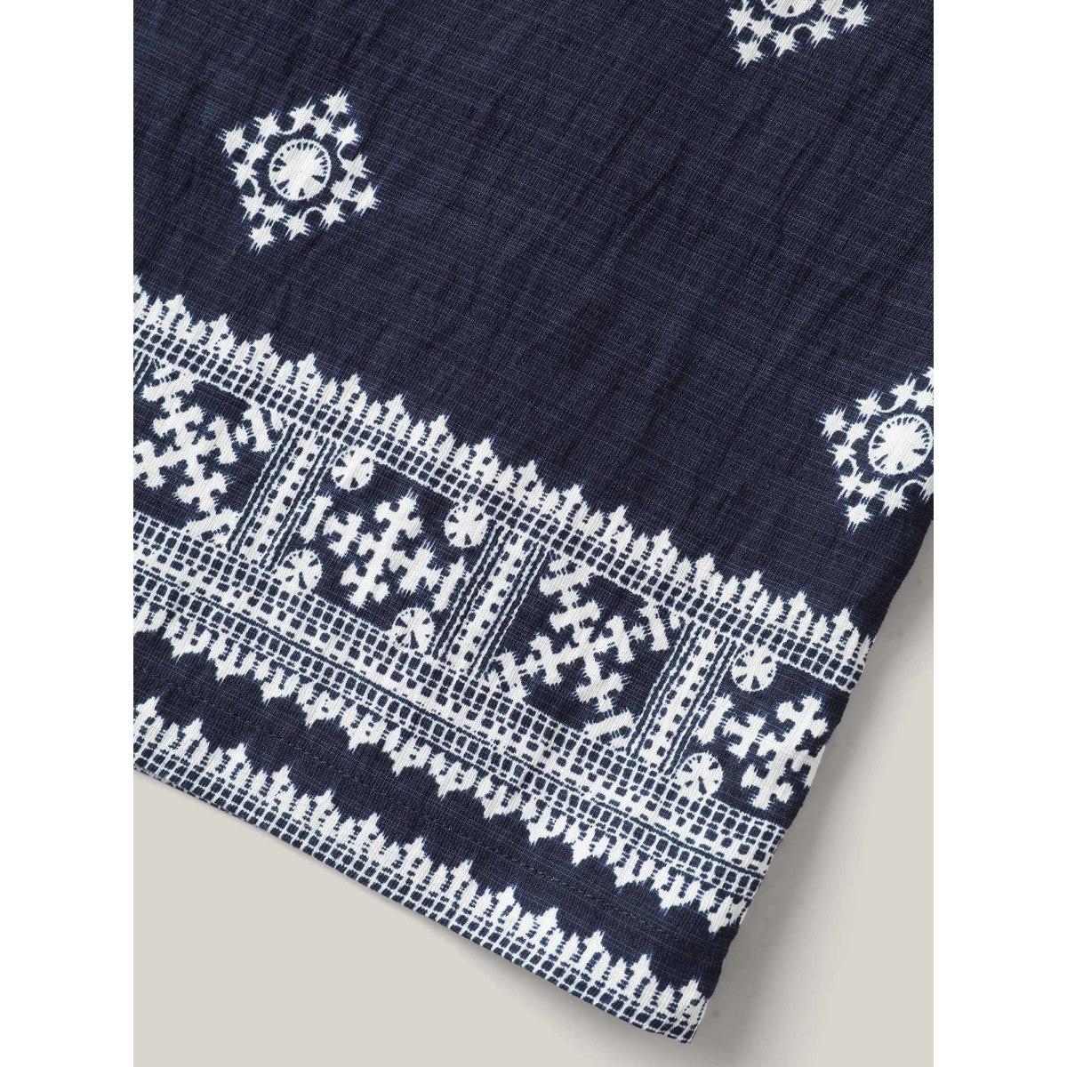 Plus Size Geometric Print Tied Wide-Leg Pants Women Indigo Boho Wide Leg Mid Rise Vacation Pants BloomChic 18-20/2X Product Image