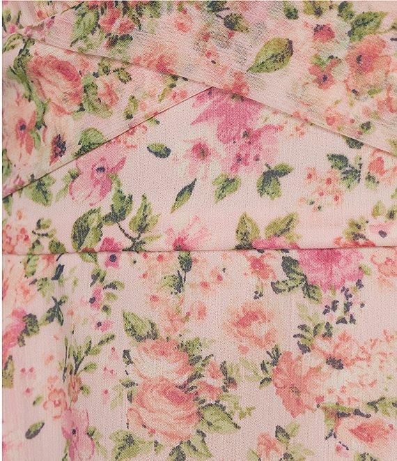 Allison & Kelly Floral Printed V-Neck Short Sleeve Cross Waist Fit And Flare Dress Product Image