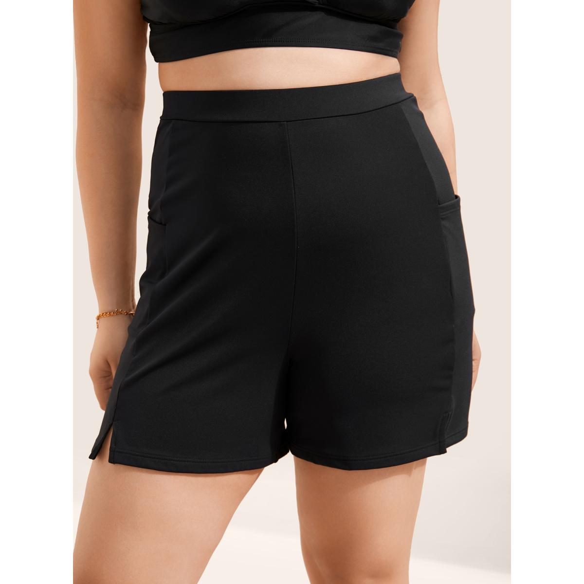 Plus Size High Rise Pocket Split Side Swim Bottom Women's Swimwear Black Resort Non High stretch Bodycon High Rise Slanted pocket Curve Swim Bottoms BloomChic 22-24/3X Product Image