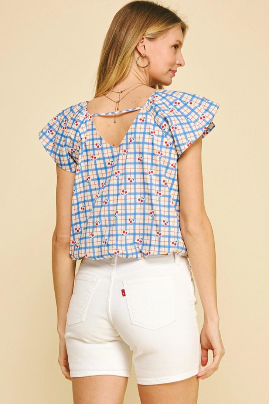 Checker with Cherry Print Blouse Top Product Image