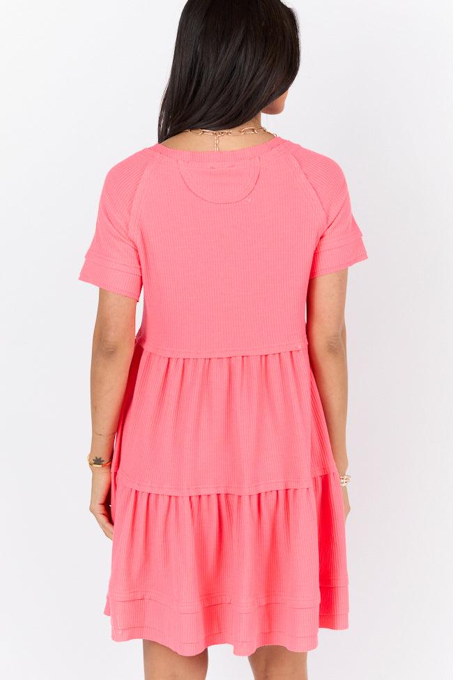 Planning Ahead Coral Waffle Knit Short Sleeve V-neck Dress FINAL SALE Product Image