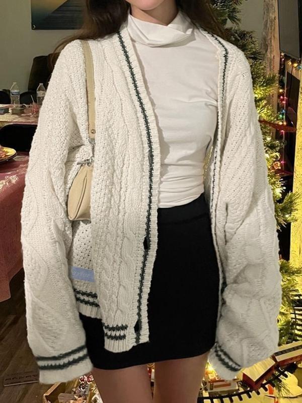 Oversize Star Embroidered Cable Knit Cardigan Product Image