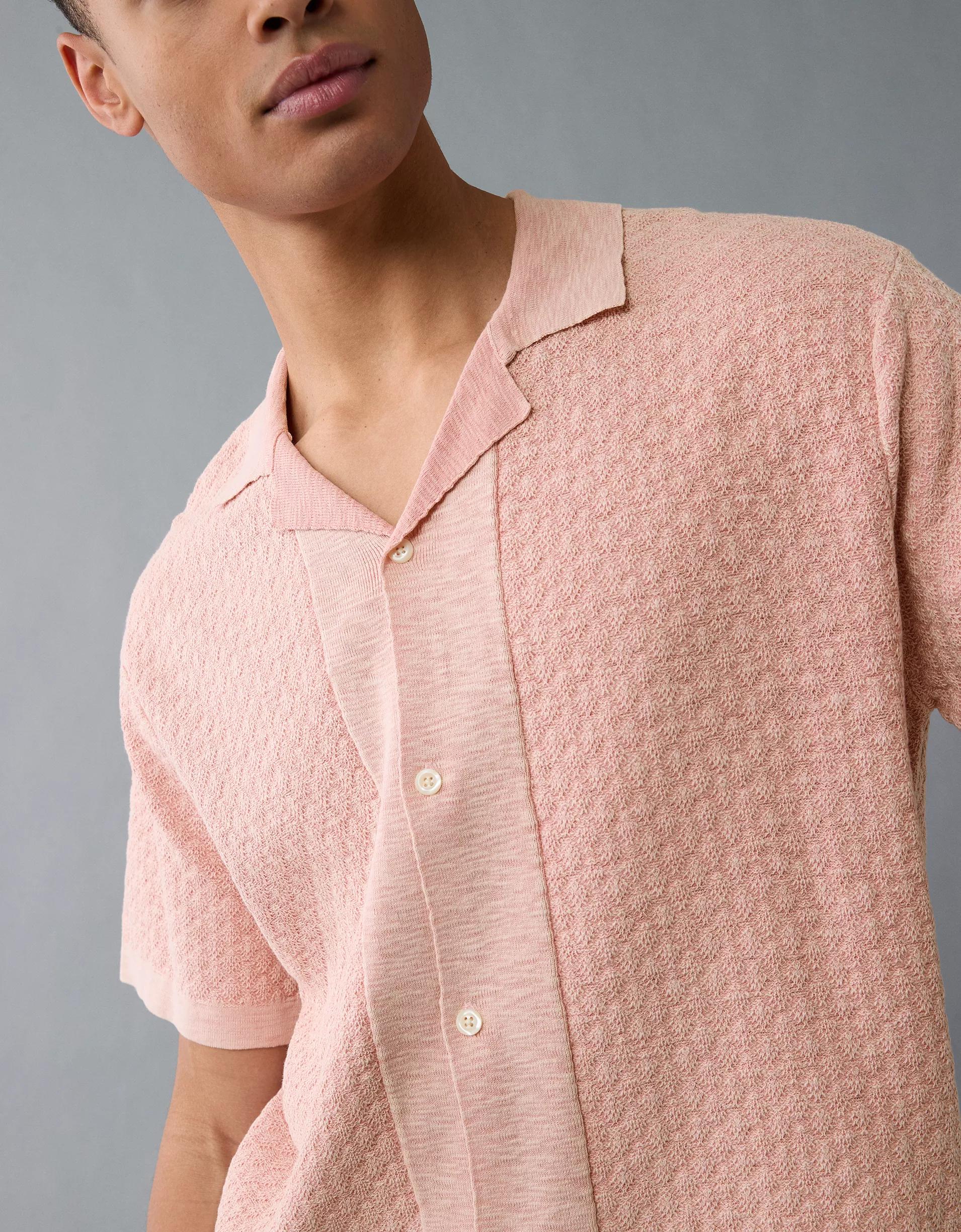 AE Weekend Jacquard Button-Up Sweater Polo Shirt Product Image