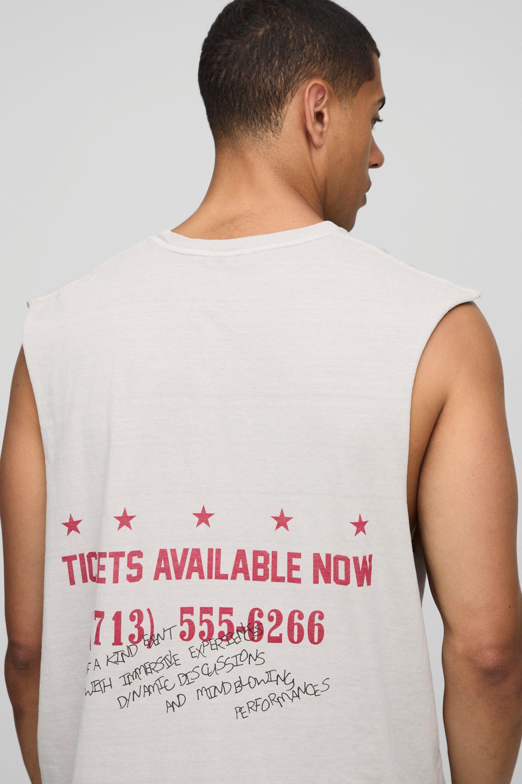 Stone Oversized Boxy Western Tour Graphic Washed Tank | boohooMAN USA Product Image