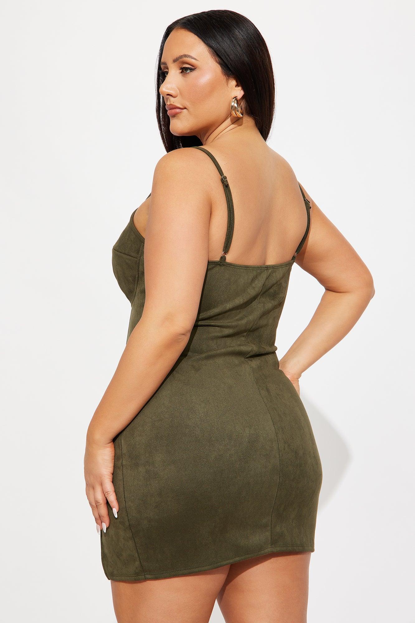Savy Suede Mini Dress - Olive Female Product Image