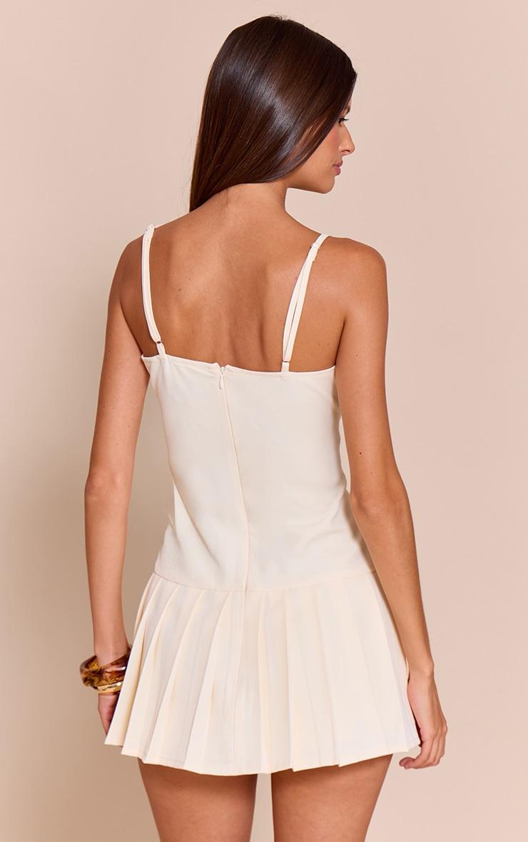 Butter Cream Woven Button Down Detail Pleated Shift Dress Product Image