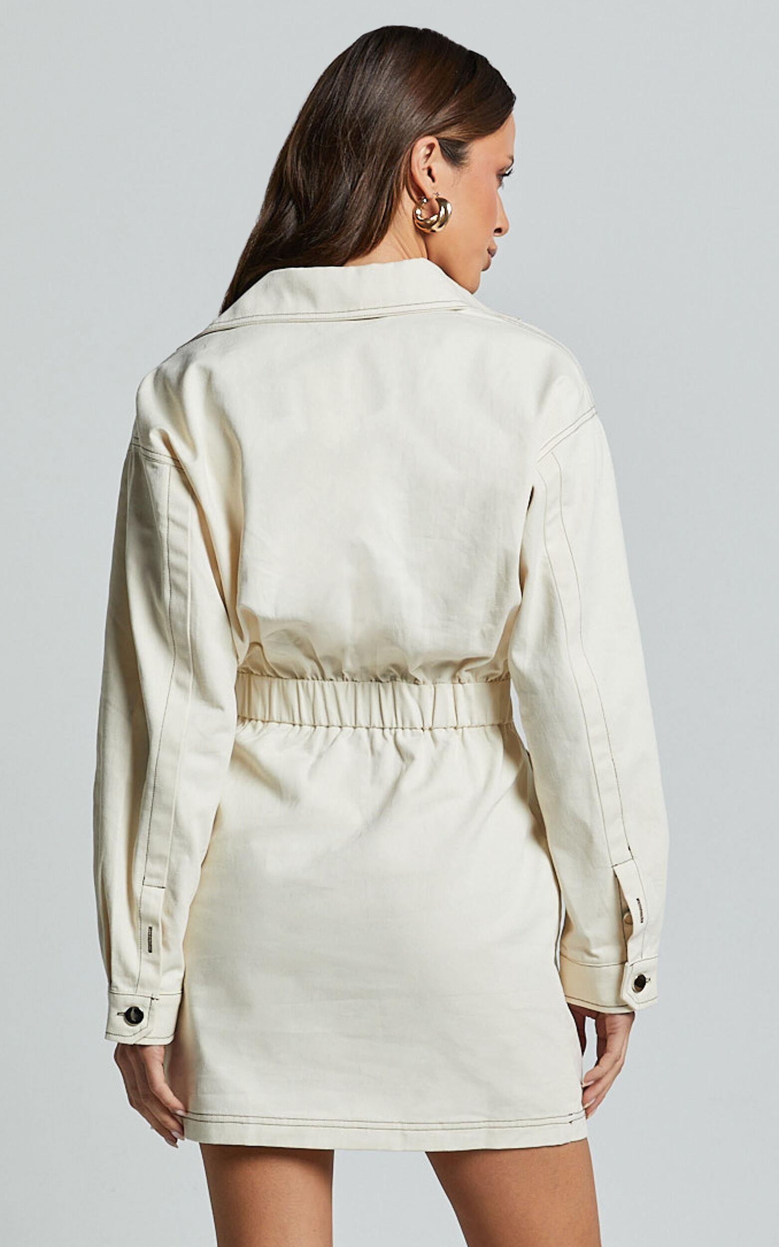 Lilianna Mini Dress - V Neck Long Sleeve Wrap Dress in Cream Product Image