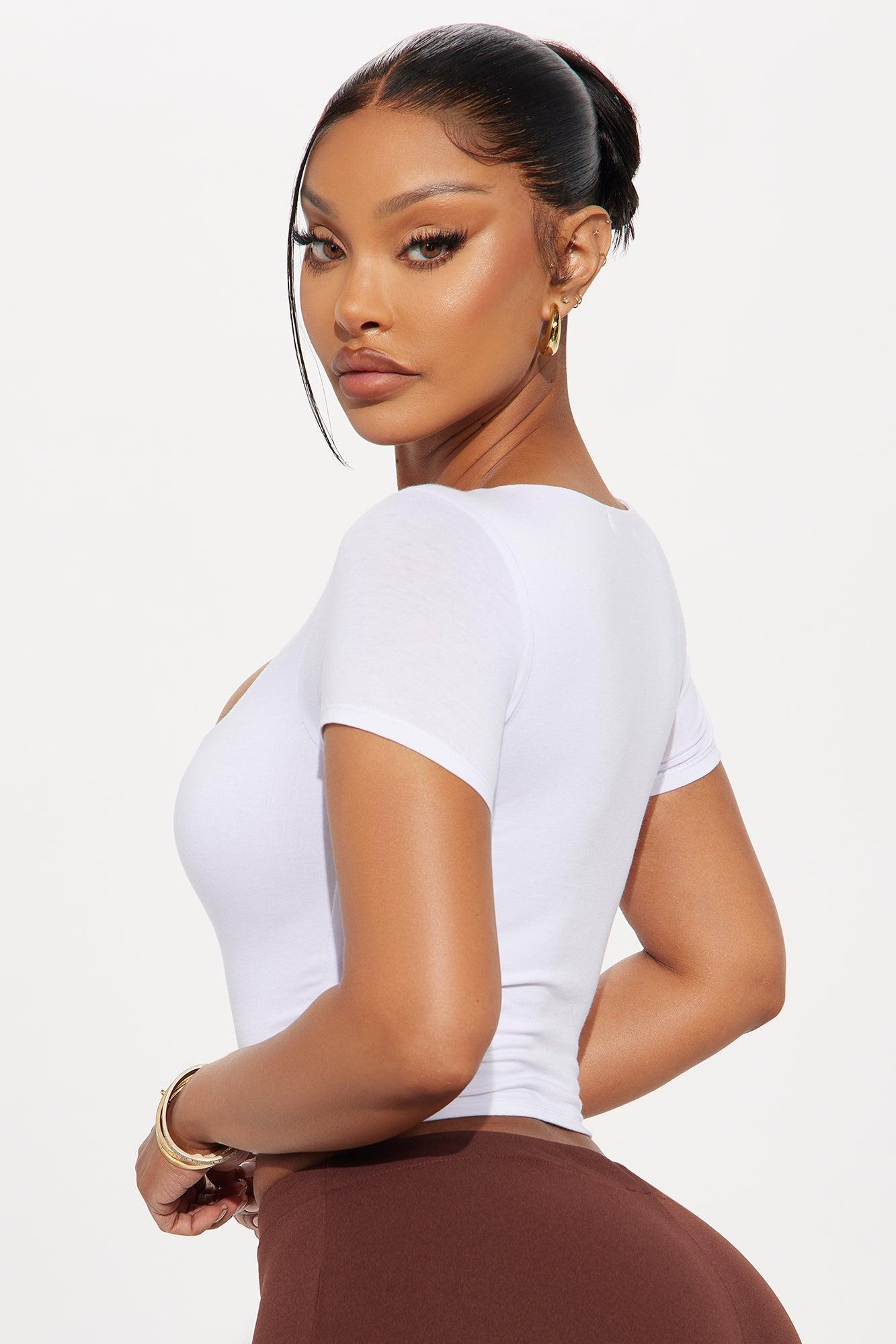 Adriana Double Lined Square Neck Short Sleeve Top - White Female Product Image