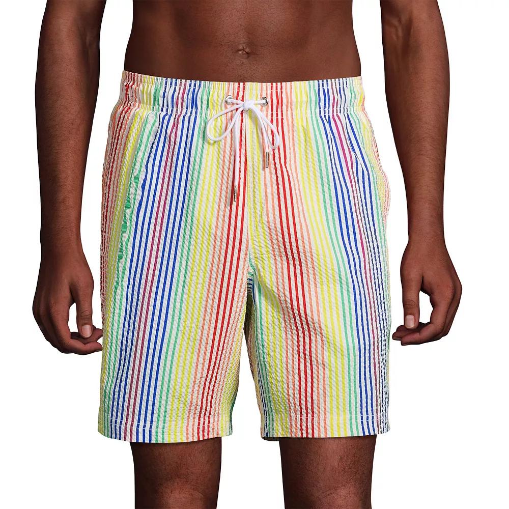 Men's Lands' End 8" Seersucker Swim Trunks, Size: Small, Rainbow Stripes Product Image