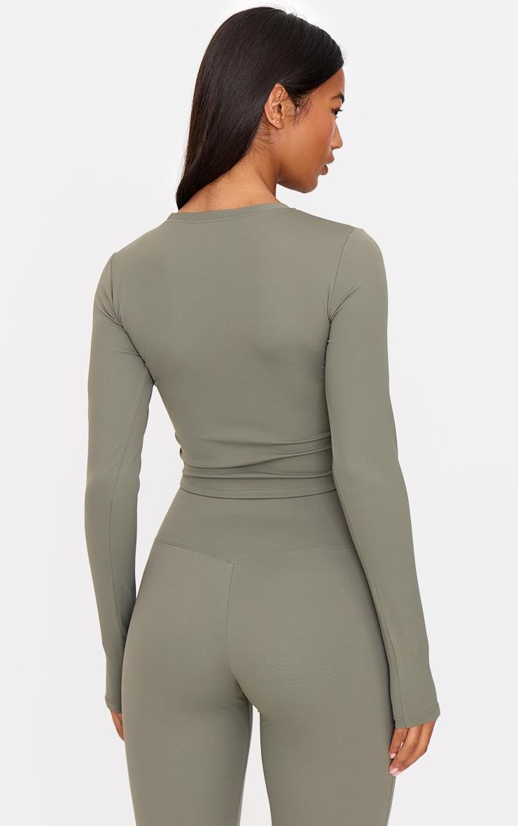 Olive Ultimate Sculpt Long Sleeve Crop Gym Top Product Image