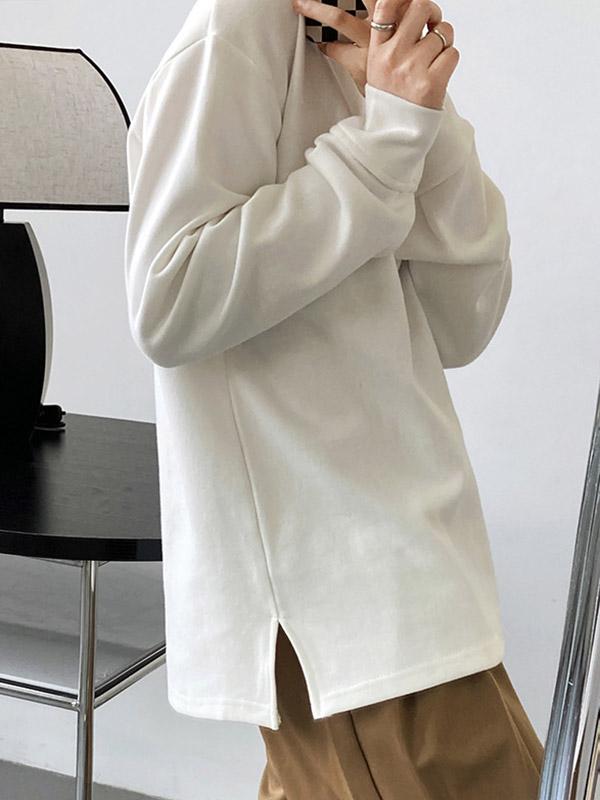 3 Colors Loose Casual Solid Color Split-Side T-Shirt Top Product Image