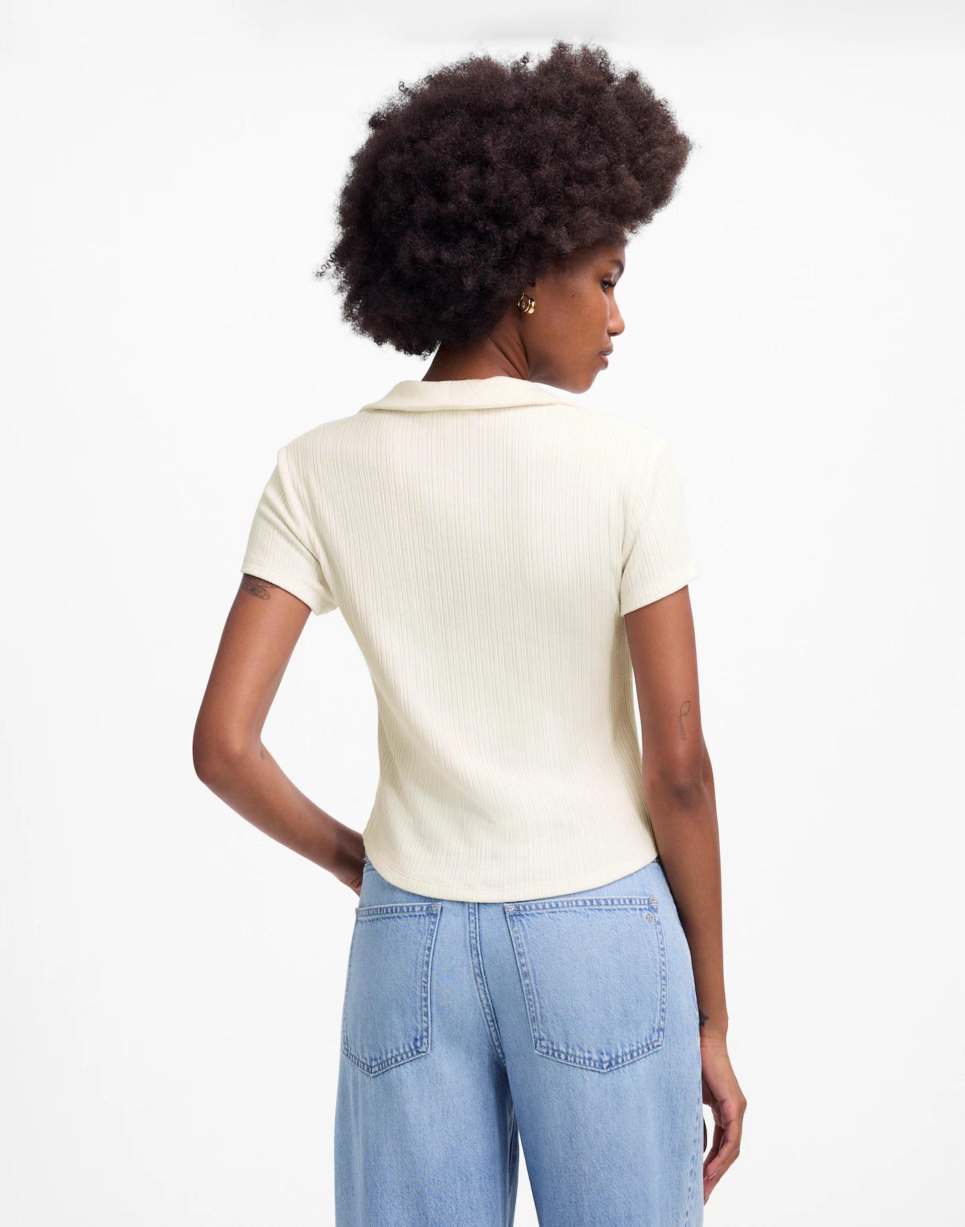 Ribbed V-Neck Polo Tee Product Image