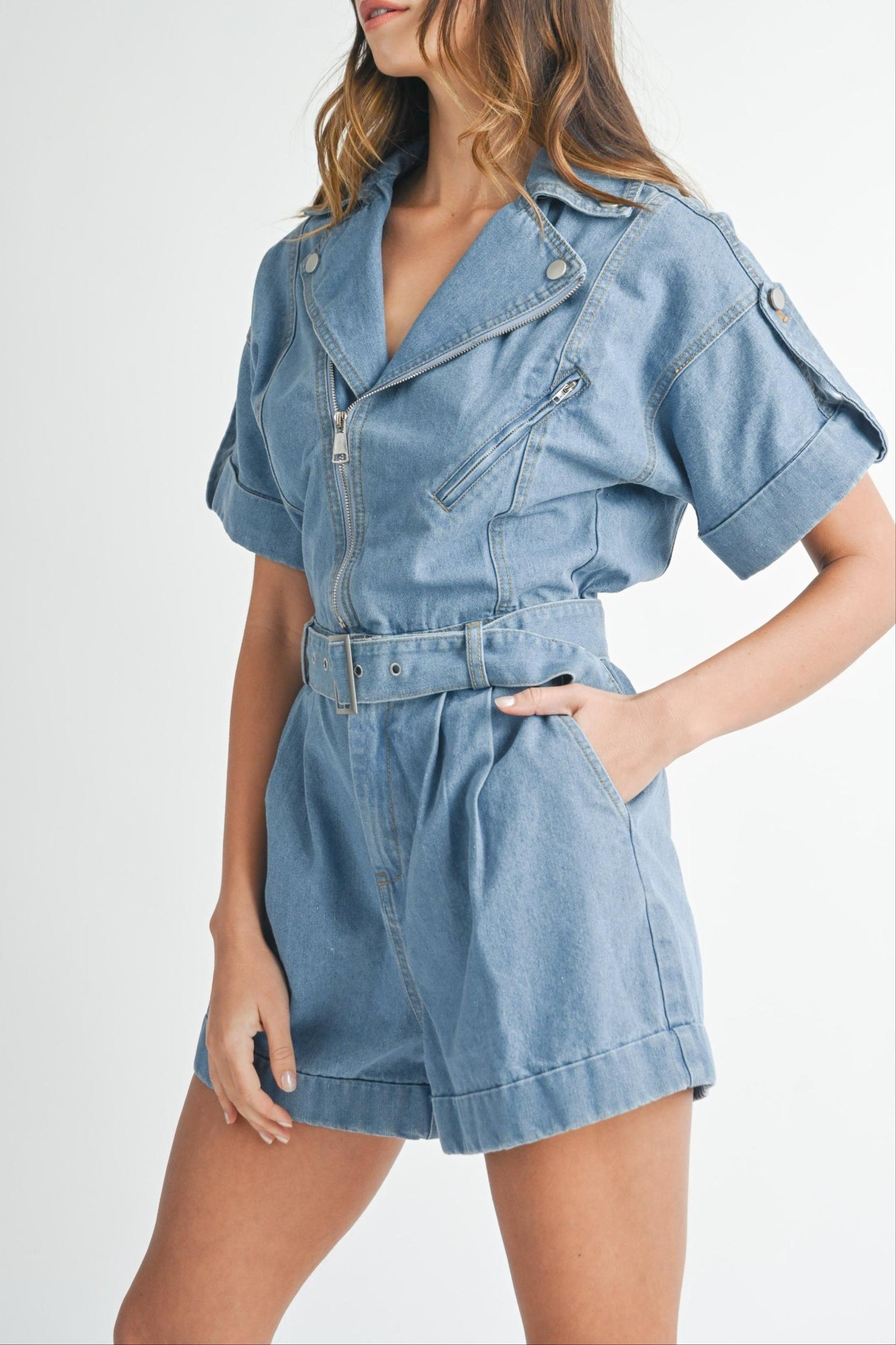 Moto Jacket Denim Romper Product Image