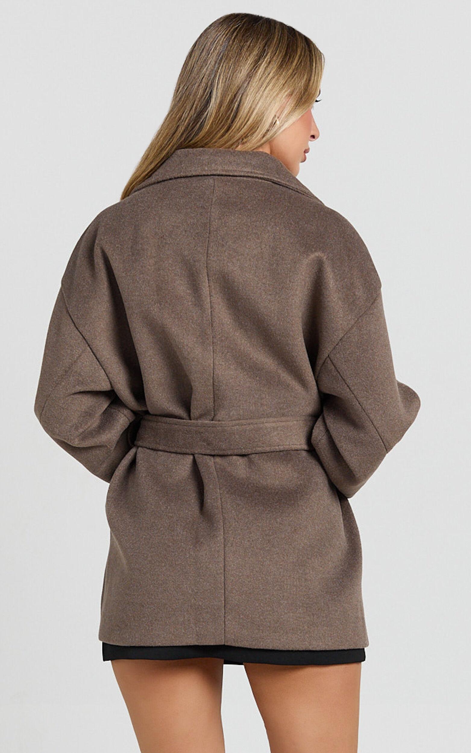 Alessandra Coat - Single Breasted Belted Short Wool Like Coat in Dark Chocolate Product Image