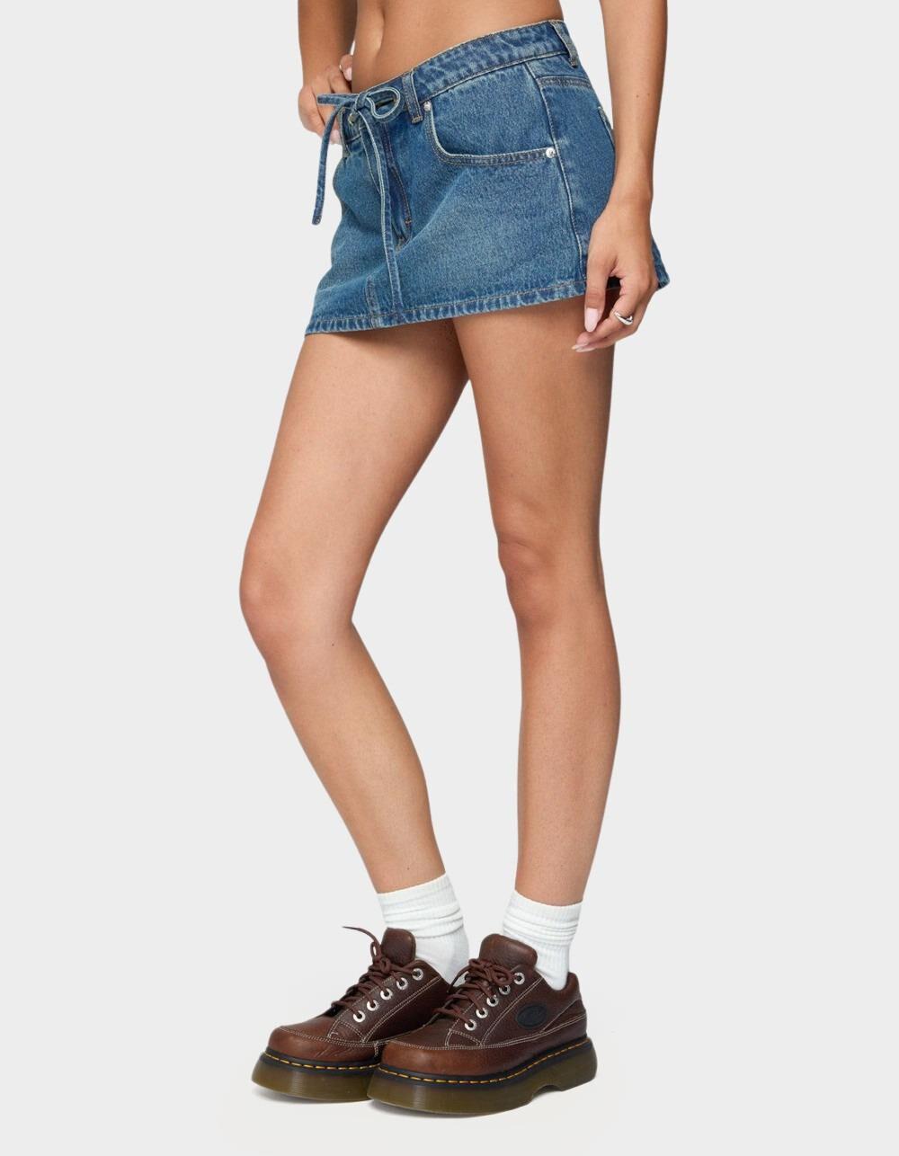 EDIKTED Ziggie Tie Front Denim Mini Skort - DARK BLUE Product Image