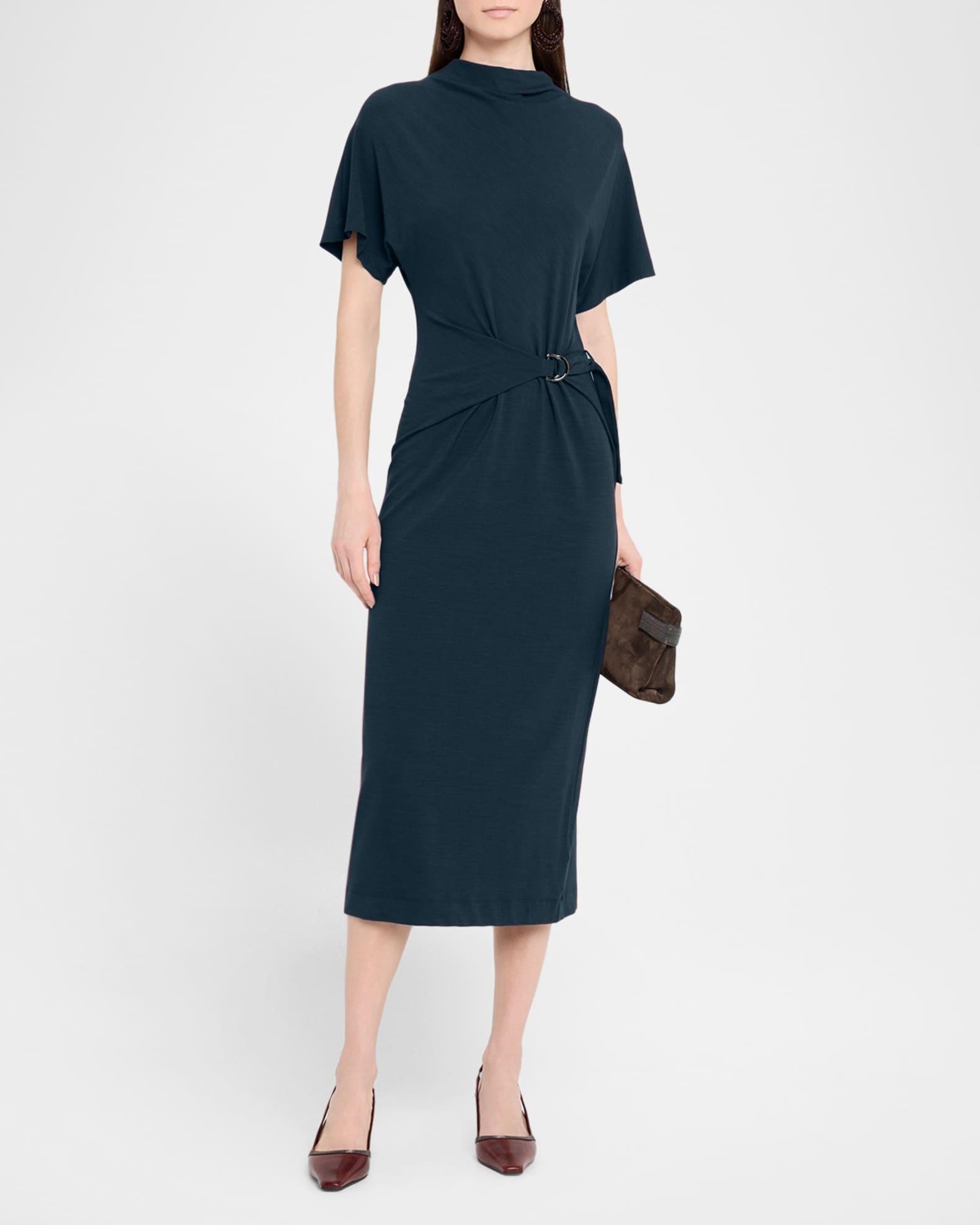 Drape Short-Sleeve Wool Jersey Midi Wrap Dress Product Image