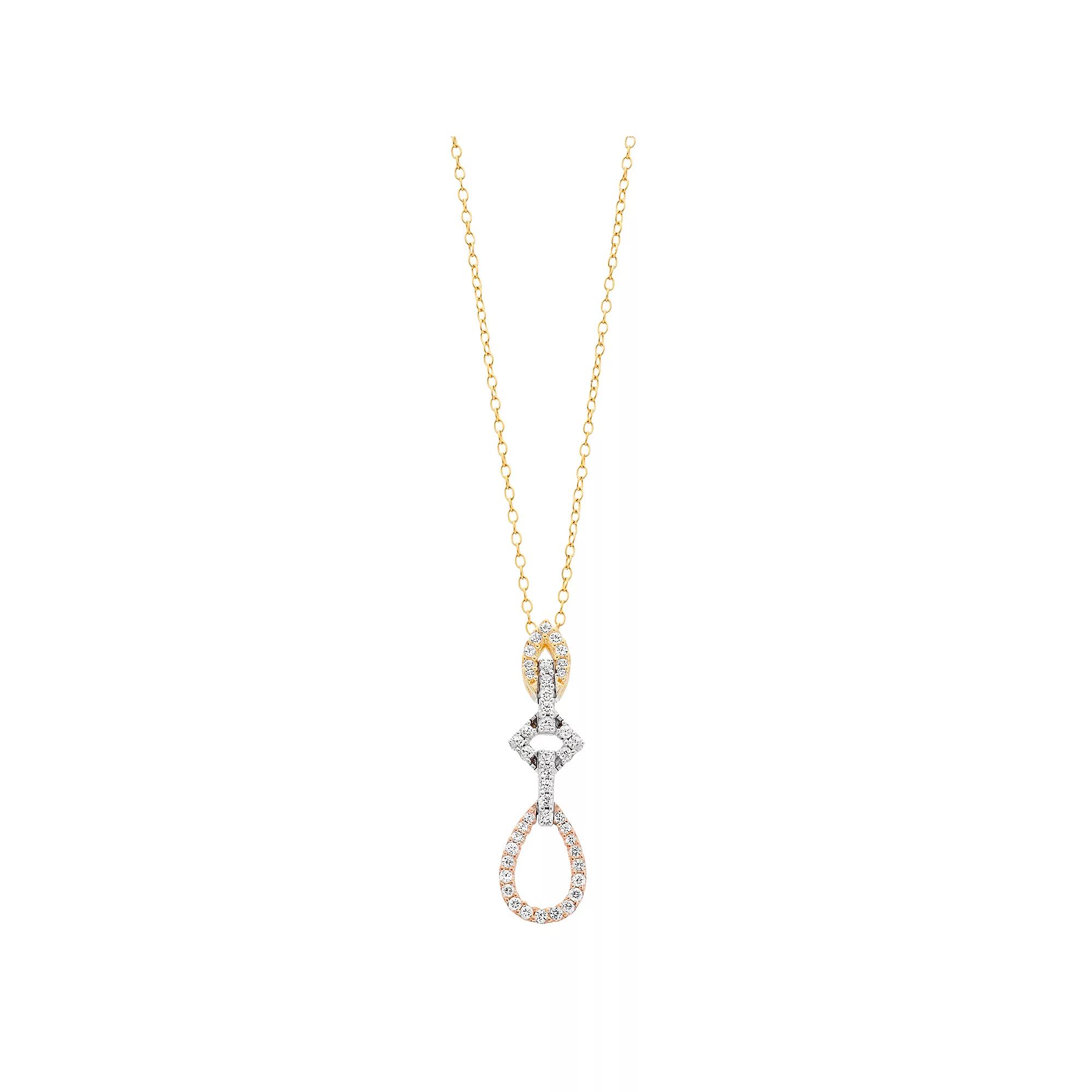 Tri-Tone Sterling Silver Lab-Created White Sapphire Drop Pendant Necklace, Women's, Size: 18" Product Image