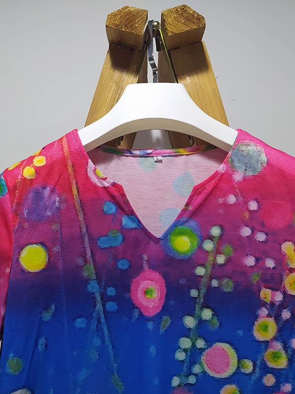 Original Printing V-Neck Short Sleeve Mini Dress Product Image