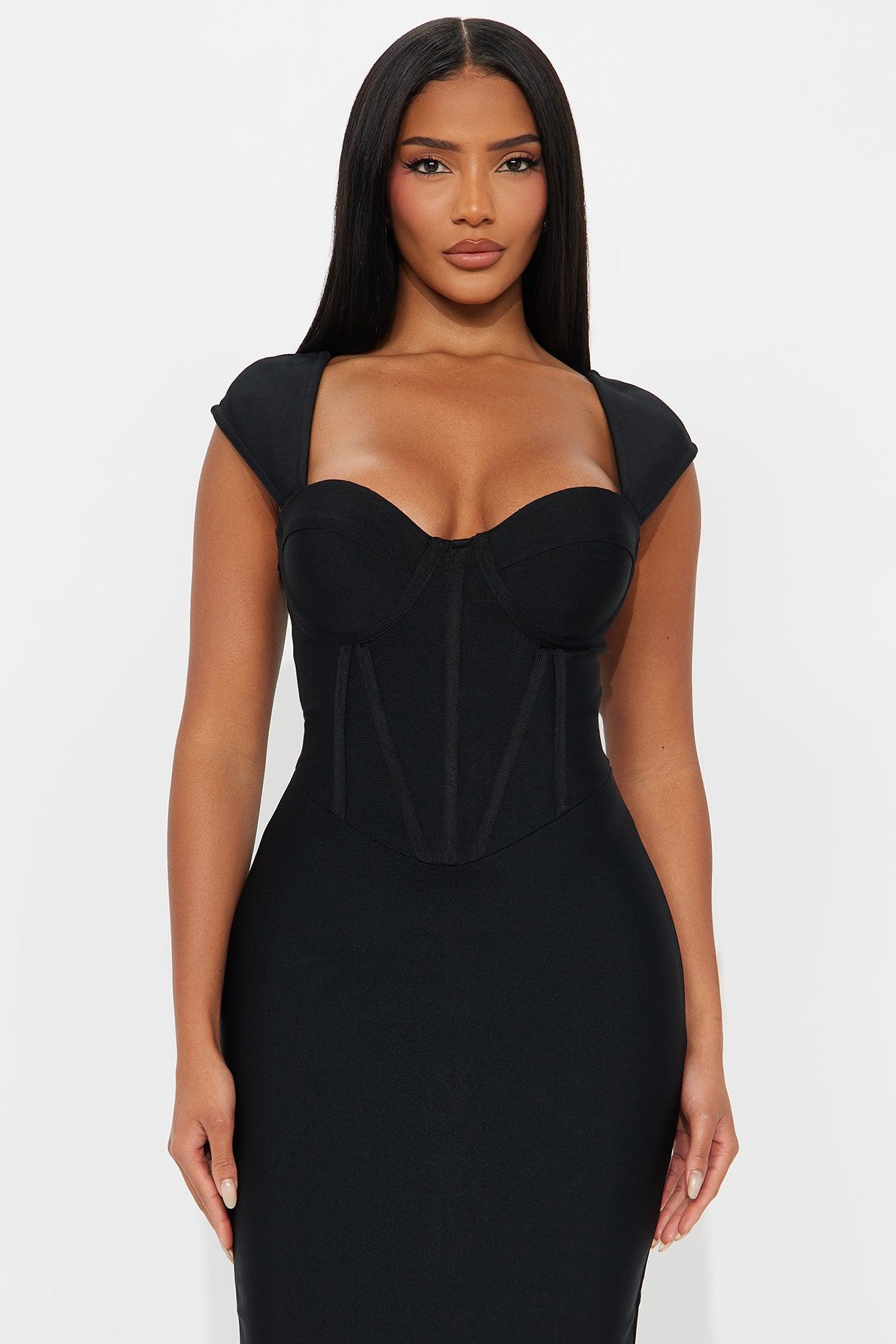 Sculpted Energy Corset Bandage Midi Dress - Black Female Product Image