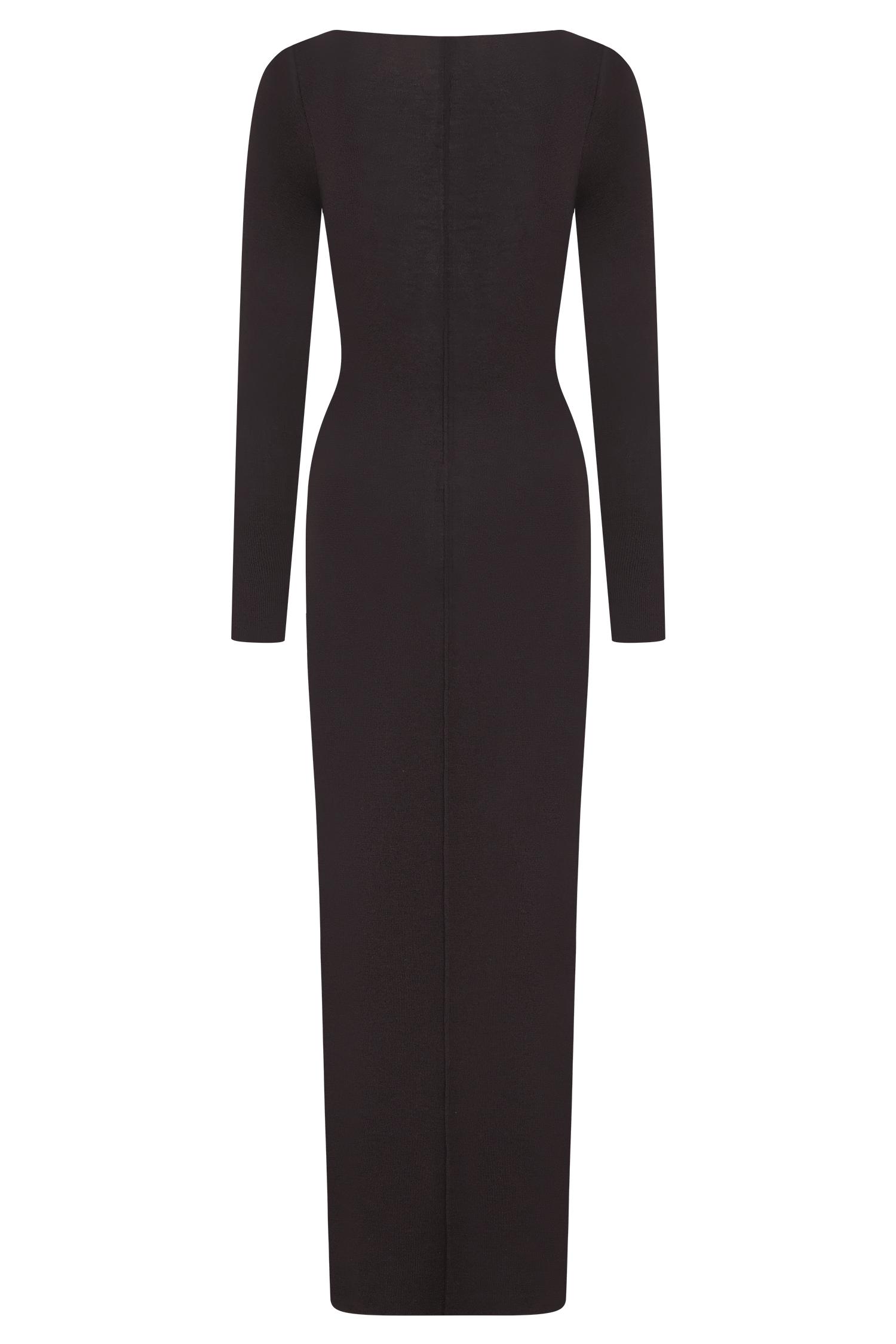 Cleona Merino Wool Ribbed Long Sleeve Maxi Dress - Deep Chocolate Female Product Image