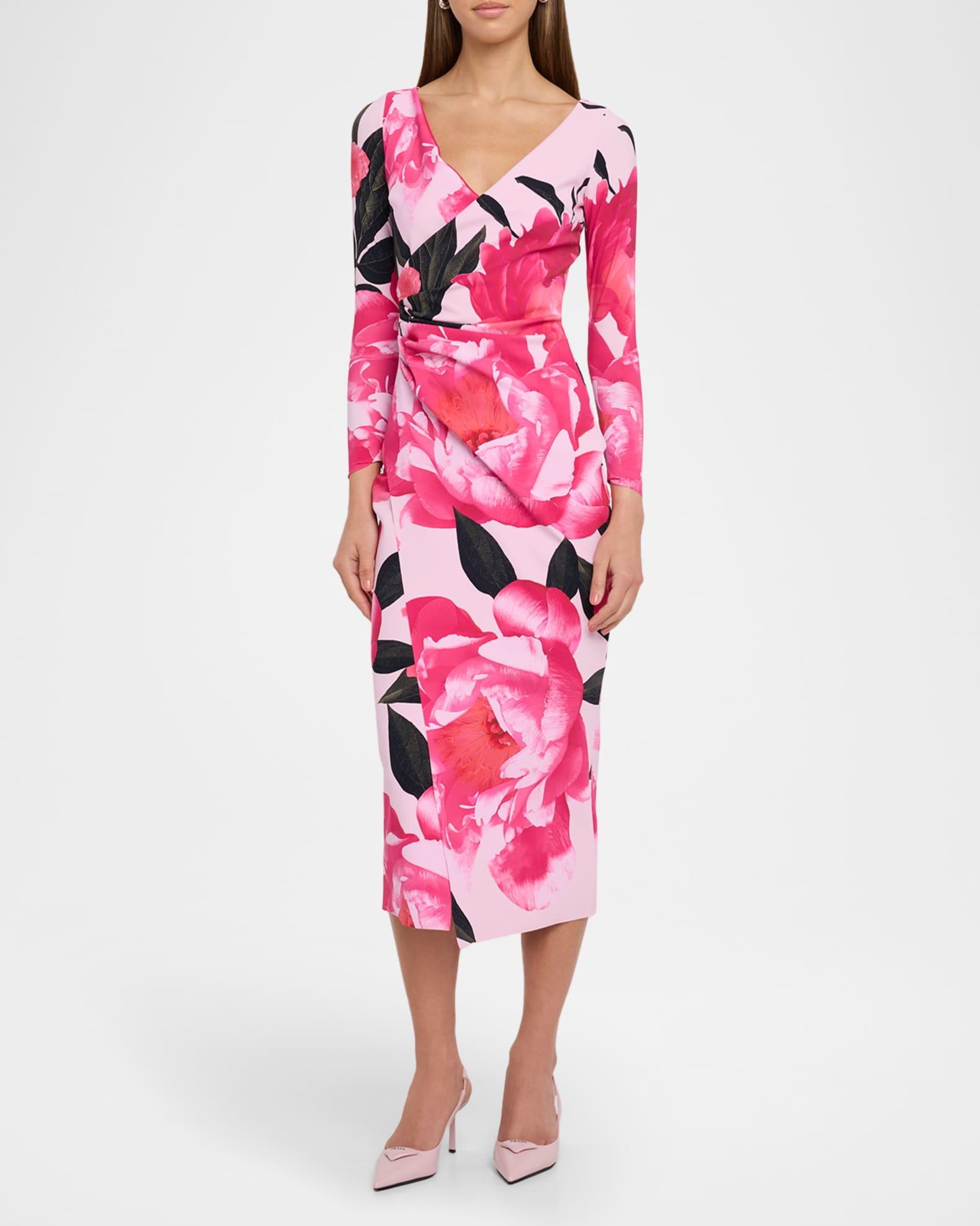 Ruched Floral-Print Bodycon Midi Dress Product Image