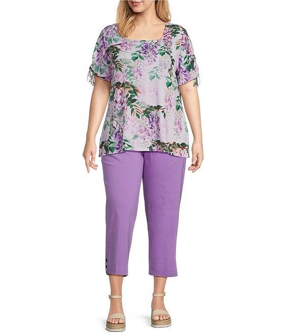 Allison Daley Plus Size Embellished Hem Pull-On Straight Leg Cropped Pants Product Image