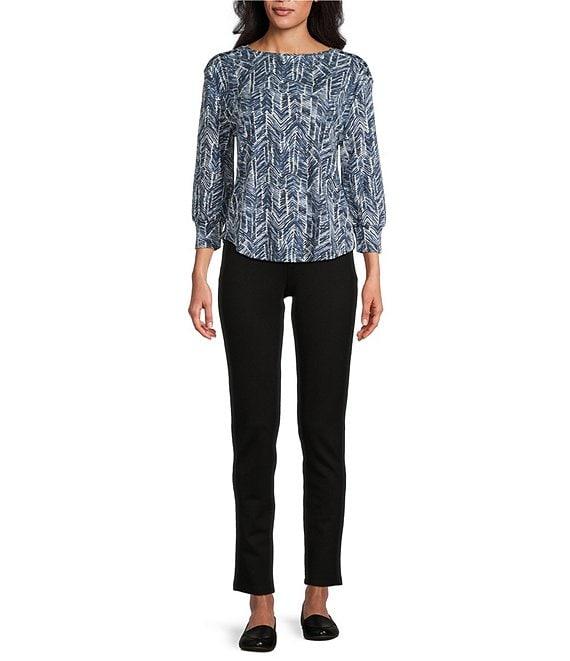 Westbound Chevron Print 3/4 Sleeve Crew Neck Button Shoulder Top Product Image