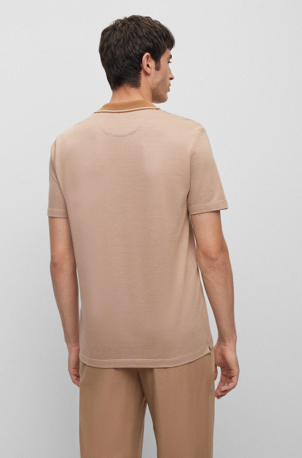 BOSS - Slim-fit polo shirt in structured cotton and silk - Beige Product Image