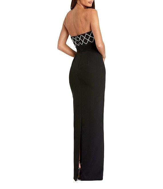Mac Duggal Strapless Rhinestone Trim Bow Front Crepe Column Gown Product Image