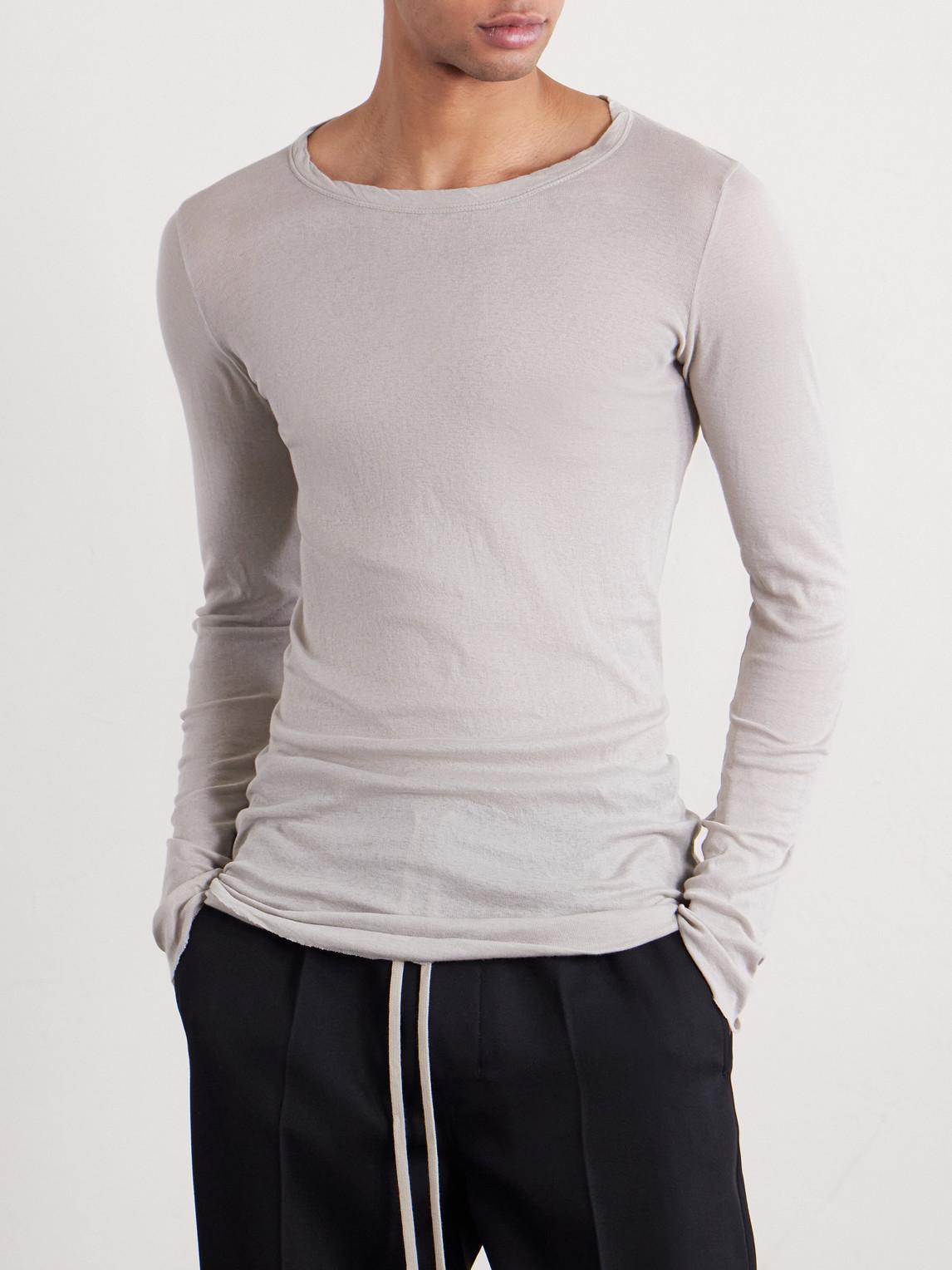 RICK OWENS Ribbed Long Sleeve Silk Blend T-shirt In Milk Product Image