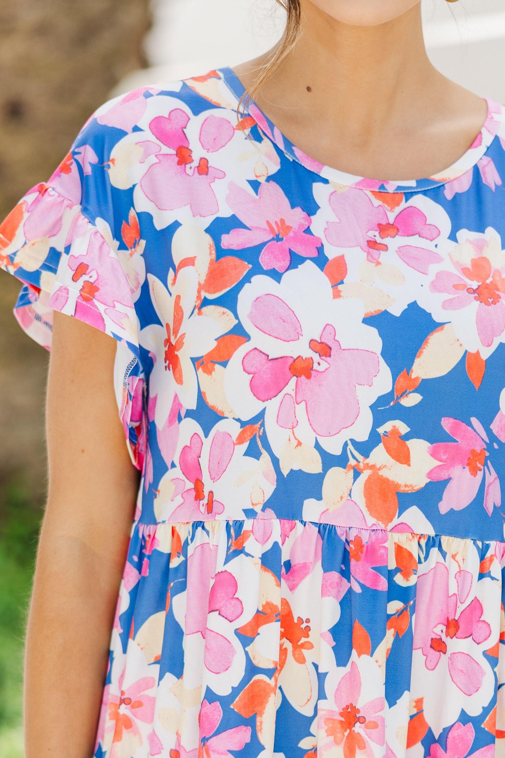 Fun And Games Blue Floral Babydoll Dress Female Product Image