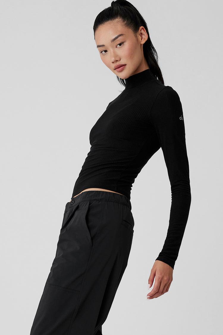 Ribbed Sea Coast Mockneck Long Sleeve - Black Product Image