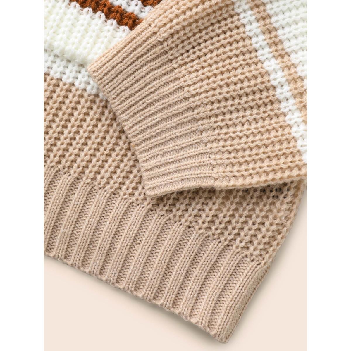 Plus Size Contrast Striped Pocket Drop Shoulder Cardigan Browncoffeecolor Women Casual Loose Long Sleeve Everyday Cardigans BloomChic 22-24/3X Product Image