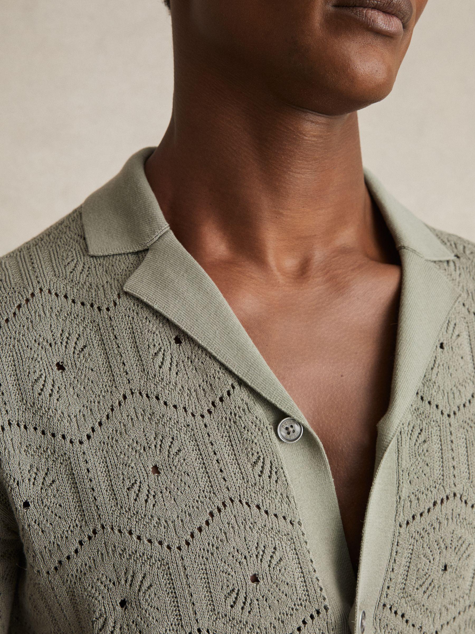 Pointelle Button-Through Shirt in Sage Green Product Image
