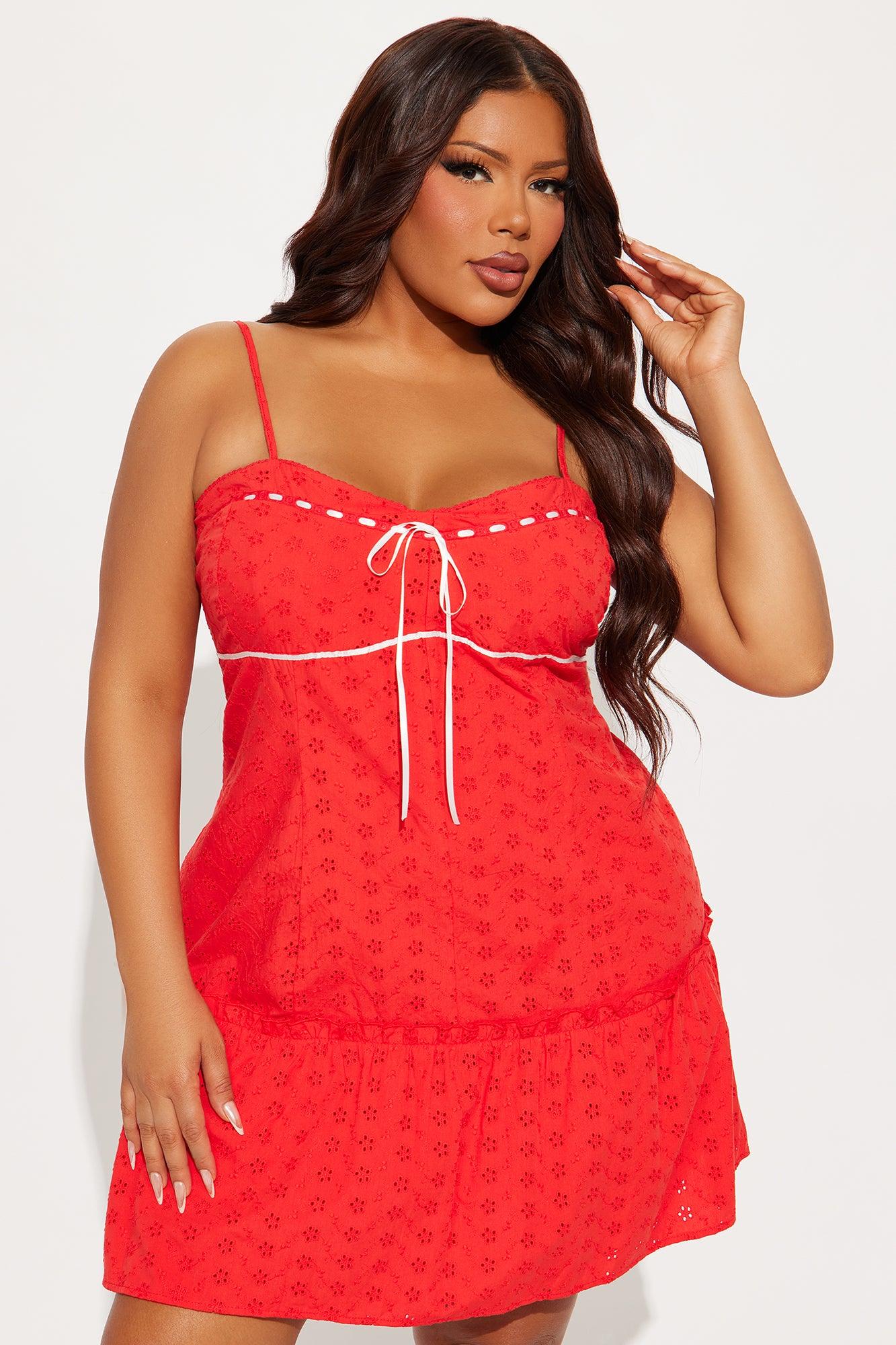 Hannah Eyelet Mini Dress - Red Product Image