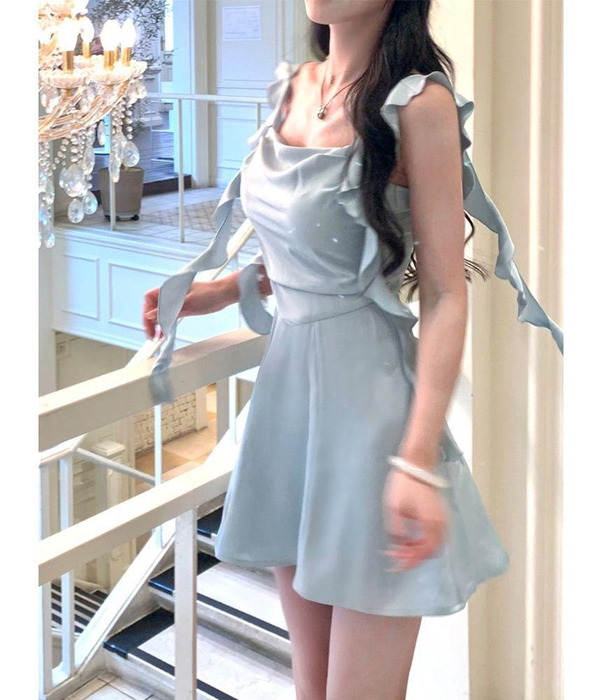 Ruffle Strap Plain Mini A-Line Dress Product Image