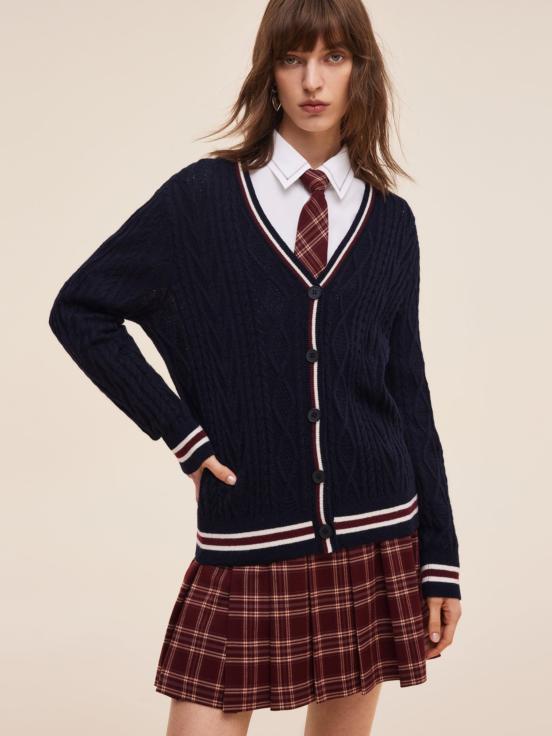 Wool Blend Contrast Trim Women Cardigan Product Image