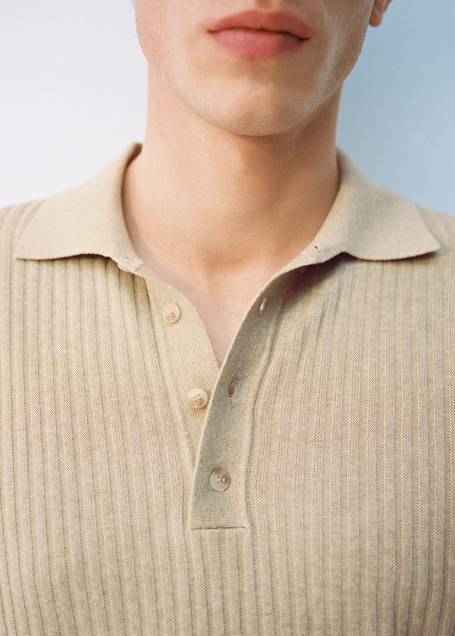 Rib-knit cotton-blend polo shirt - Men | MANGO USA Product Image