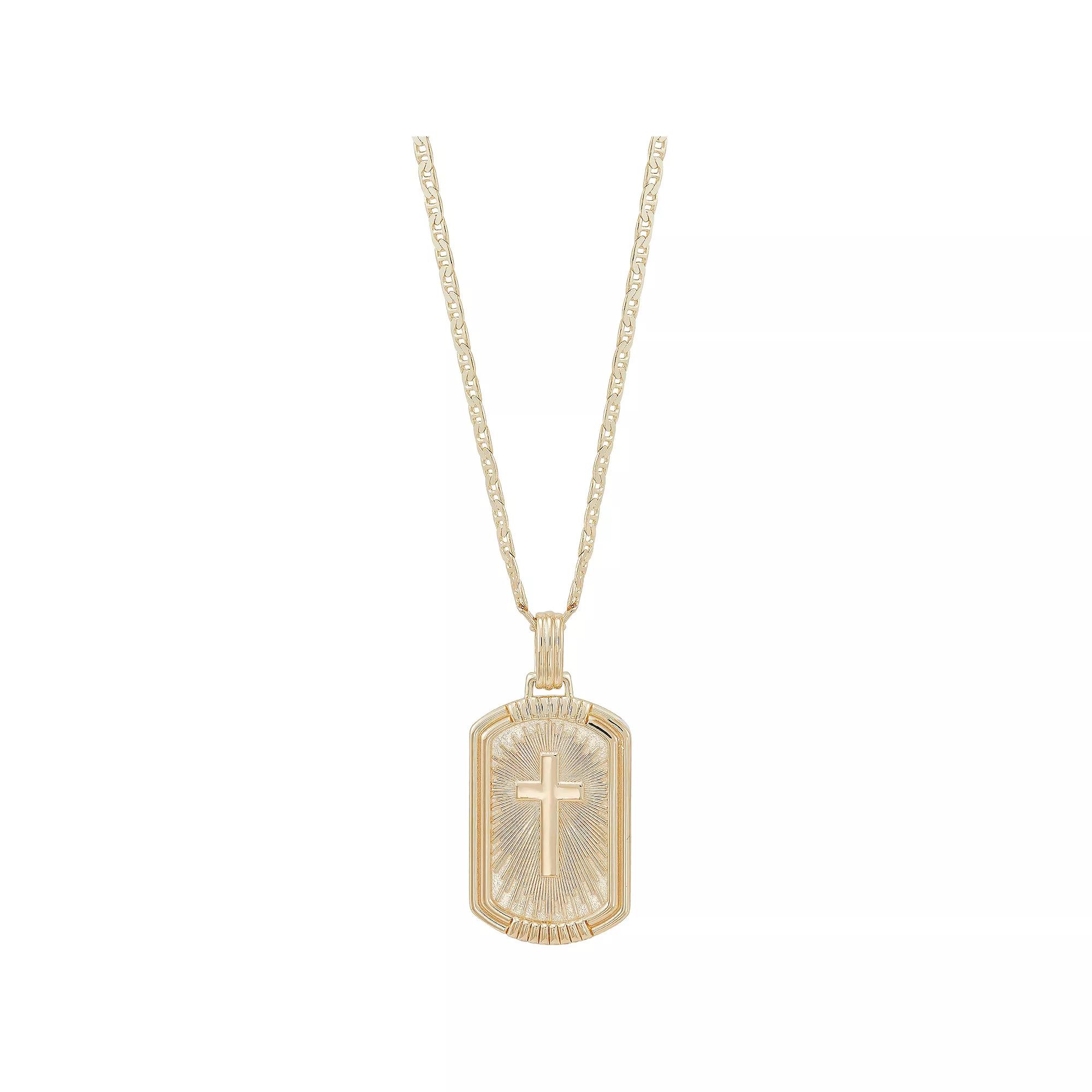 Everlasting Silver Gold Over Silver Cross Dog Tag Pendant Necklace, Women's, Size: 22", Gold Tone Product Image