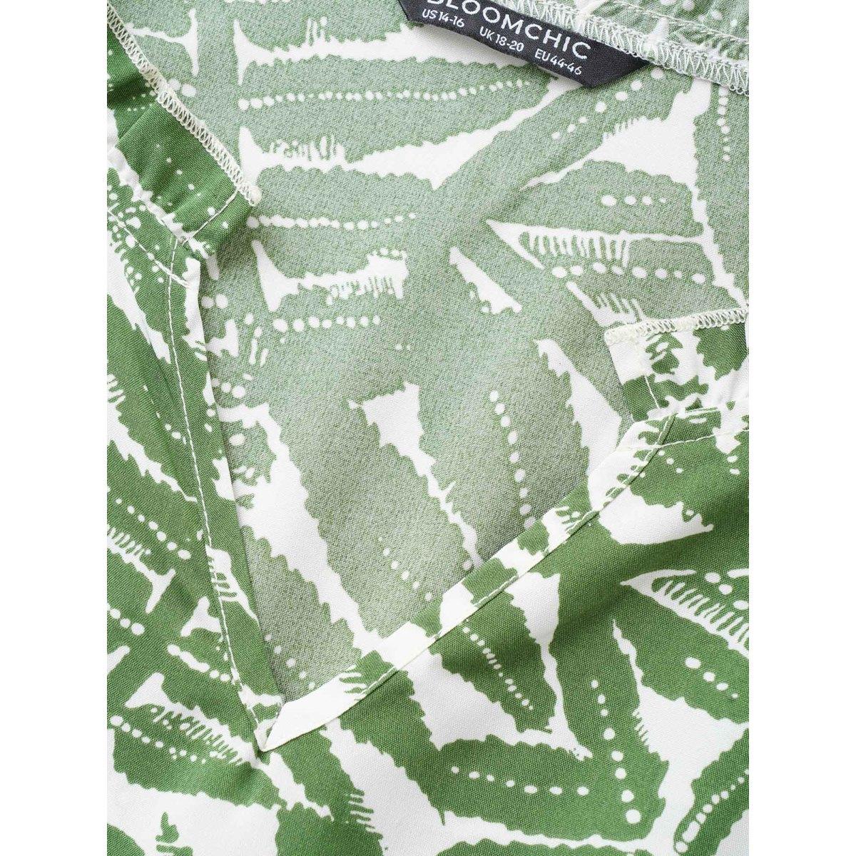 Plus Size Tropical Print Ruffle Cap Sleeve Patchwork Ruffles Dress Moss Women Resort Patchwork Flat collar with V-notch Cap Sleeve Curvy Midi Dress BloomChic 14-16/1X Product Image