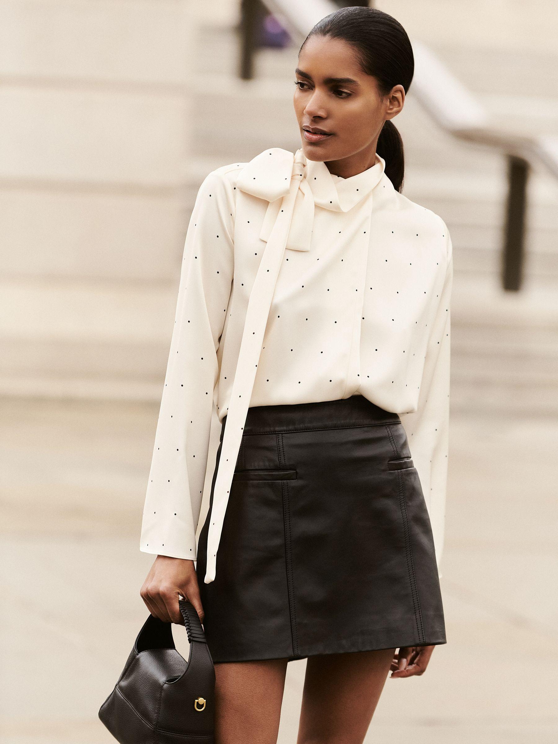 Satin Polka Dot Tie Neck Blouse in Ivory Product Image