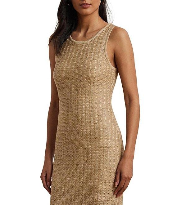Lauren Ralph Lauren Stretch Knit Crew Neck Sleeveless Side Slit Midi Dress Product Image