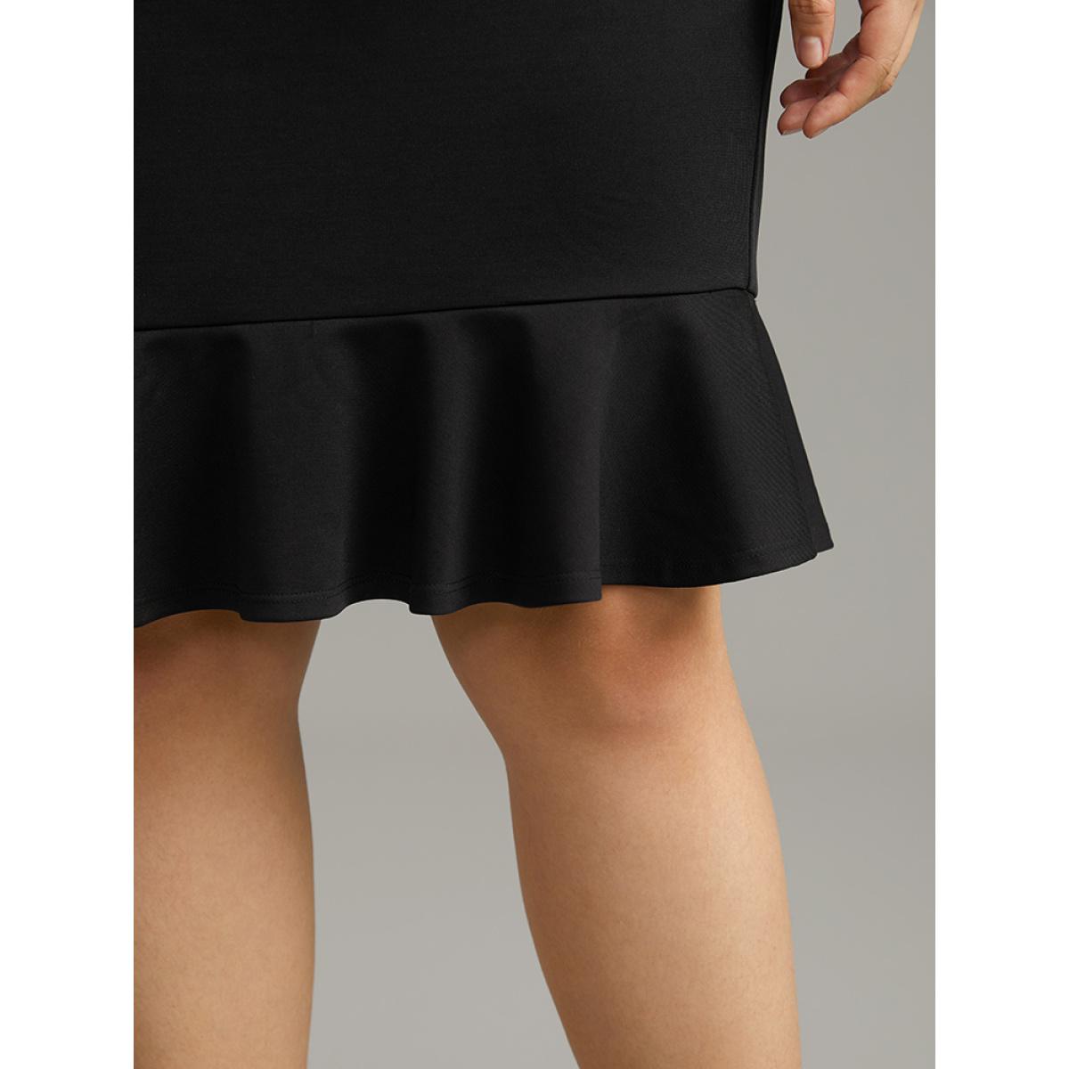 Plus Size Plain Patchwork Mermaid Hem Skirt Women Black Office Plain Bodycon Low stretch Work Skirts BloomChic 10/M Product Image