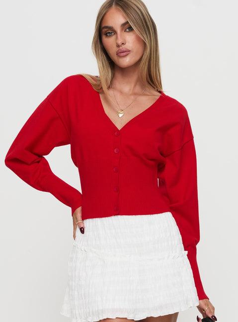 Wistfully Knit Cardigan Red Product Image