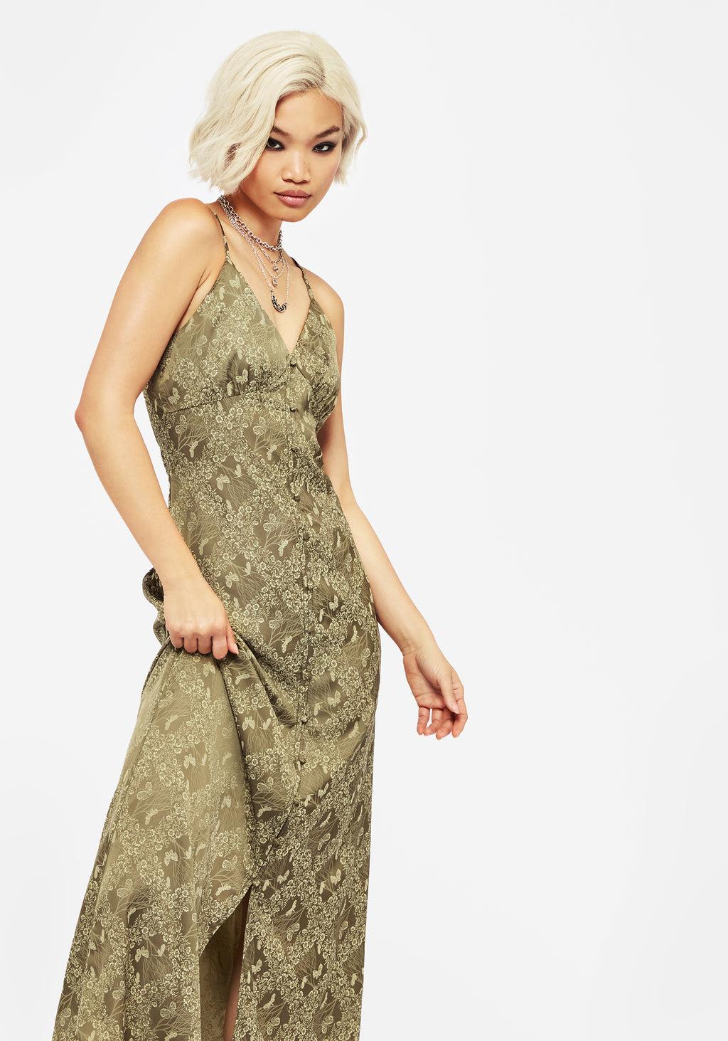 Yara Floral Print Button Up Maxi Slip Dress Product Image