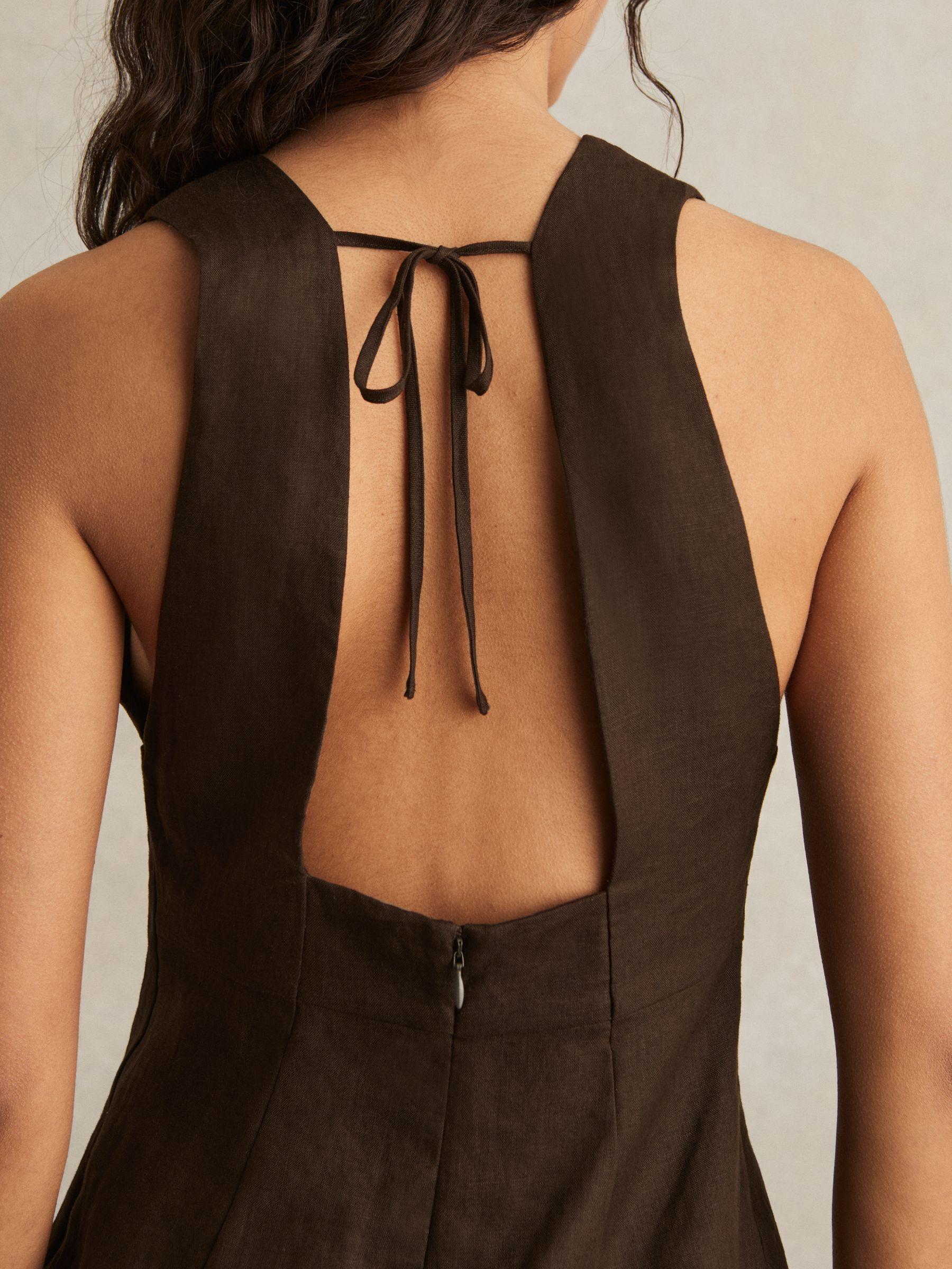 Lattice-Front Midi Dress in Chocolate Brown Product Image