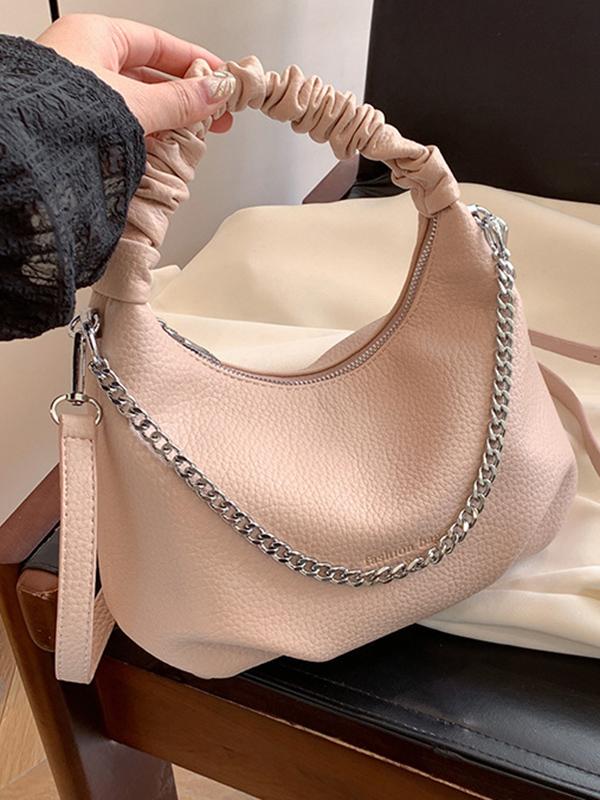 Chains Pleated Solid Color Zipper Crossbody Bags Handbags Product Image