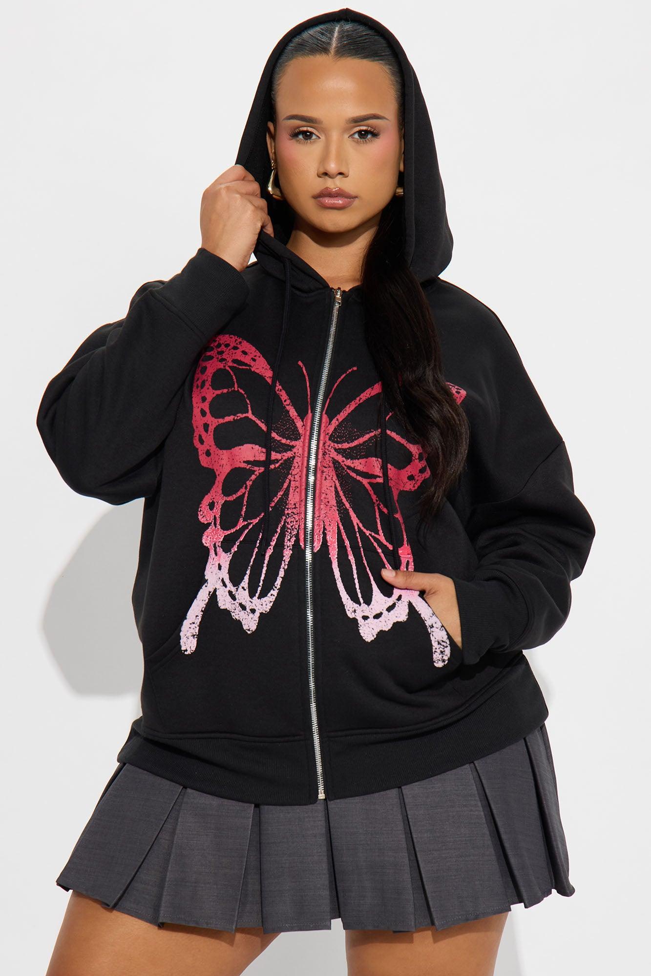 Bianca Ombre Butterfly Full Zip Hoodie - Black Female Product Image