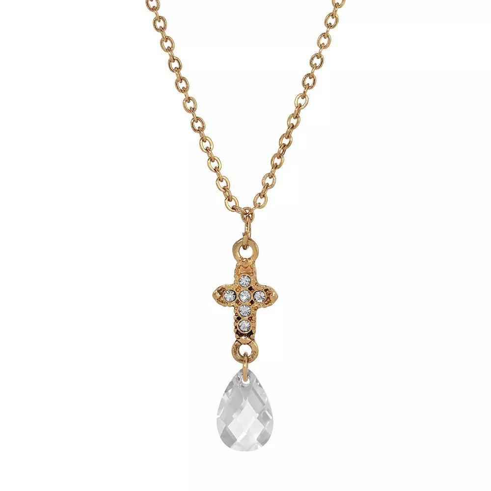 Symbols of Faith Gold Tone Crystal Cross Briolette Y-Necklace, Womens, White Product Image